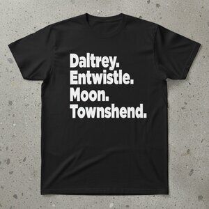 The Who Band Members Graphic T-Shirt | Daltrey Entwistle Moon Townshend Tee